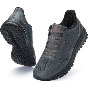Men's Dark Grey Supportive Running Shoes Cushioned Athletic Lace Up Sneakers
